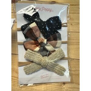 Little Poppy Co Baby Bow Headbands Set of 3 Polka Dot Plaid Knit Neutral